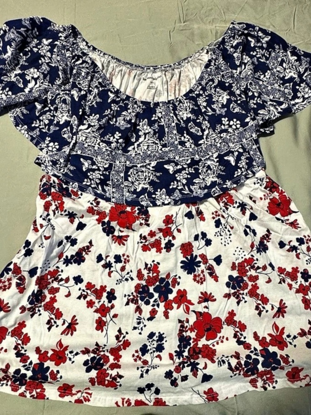 Woman Within 1X Navy Floral Off Shoulder Blouse NWOT
